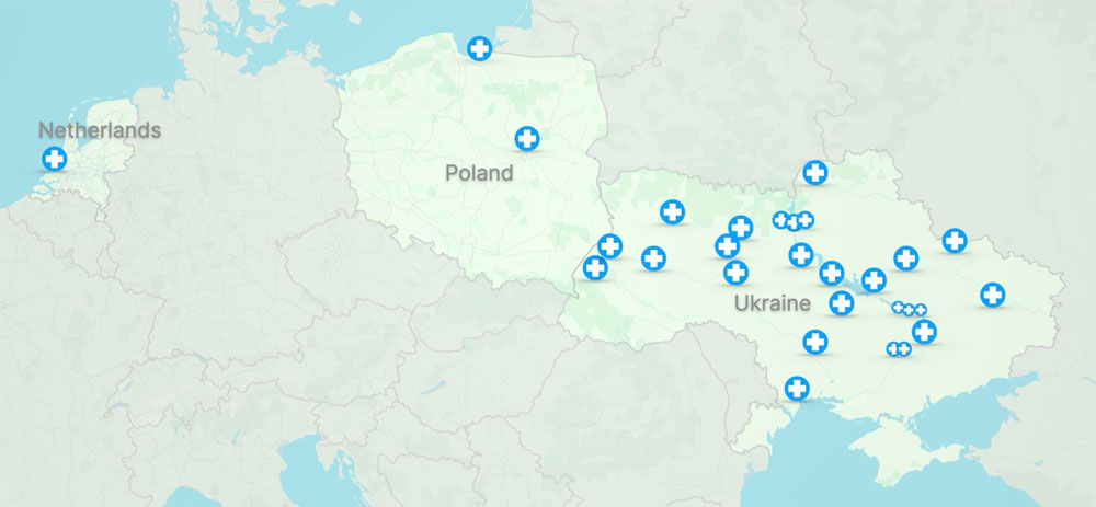 UBI humanitarian aid network map